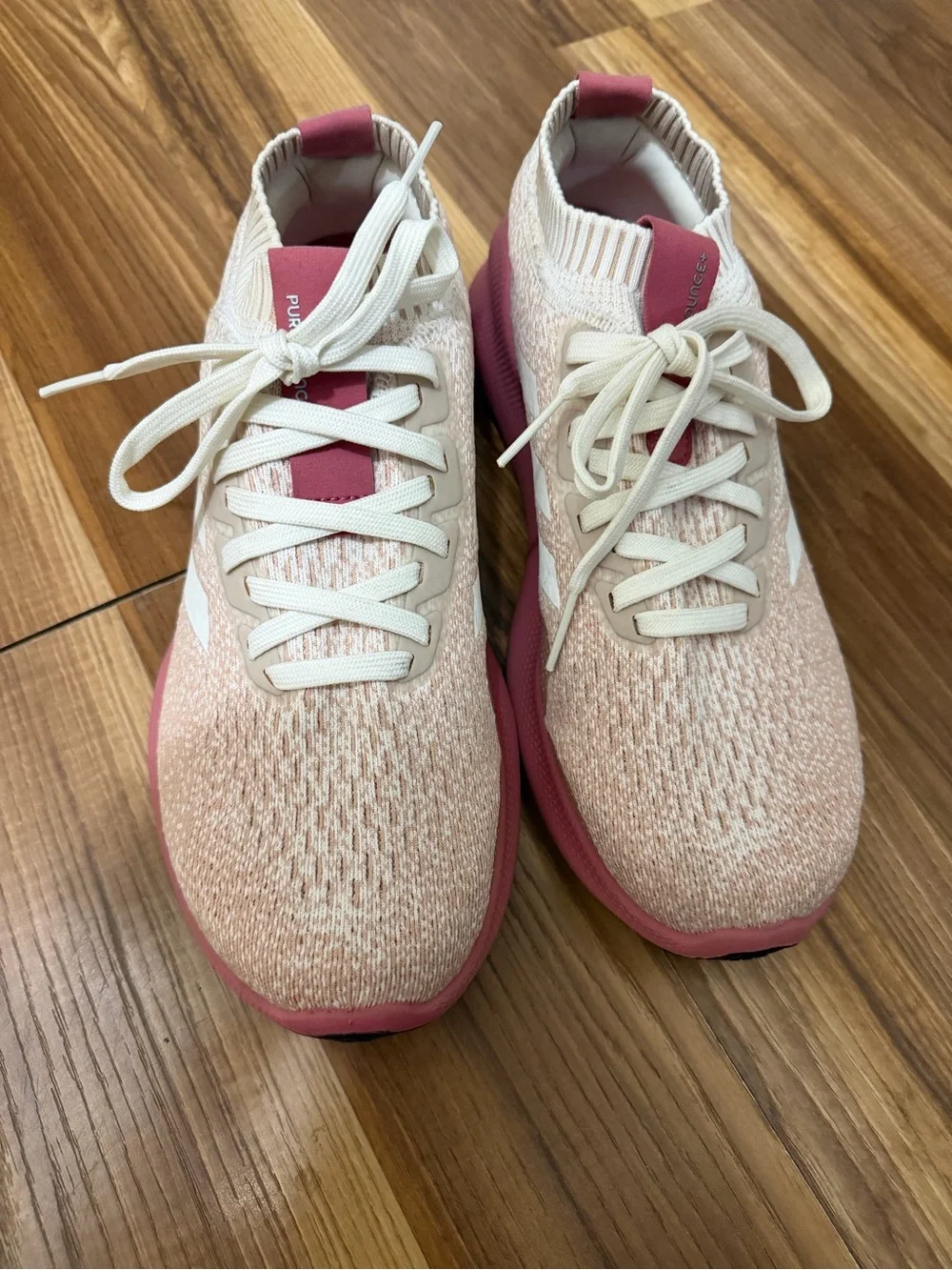 adidas Women's Pink and Cream Knit Running Shoes